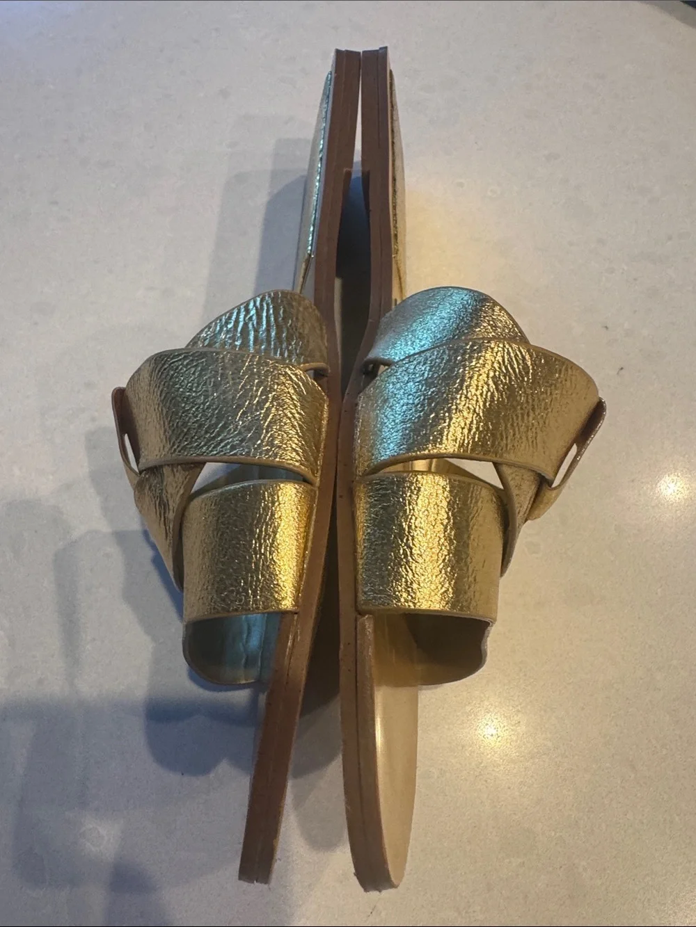 Zara Gold Metallic Leather Slide Sandals size 39 - Picture 3 of 9